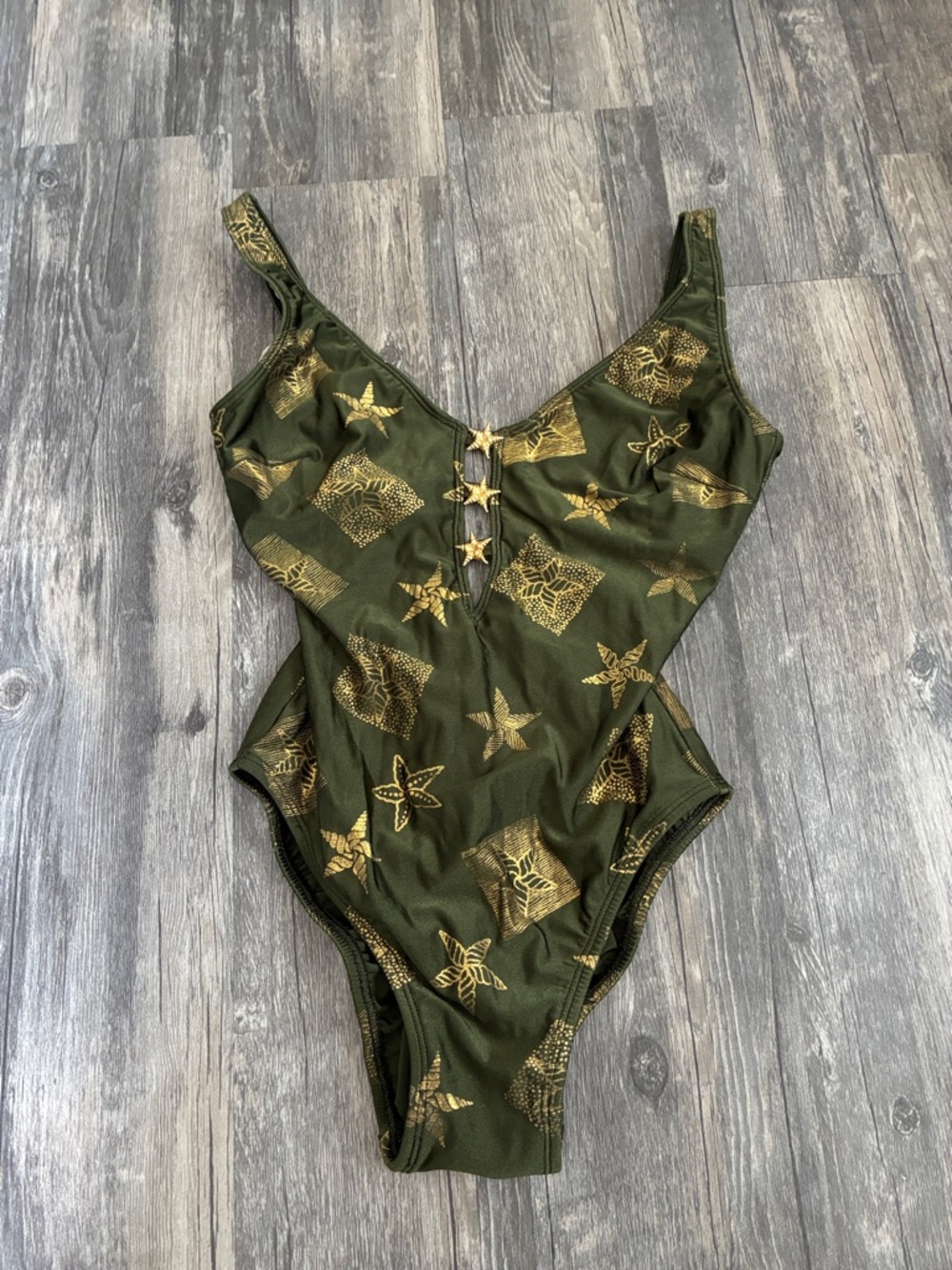 La Blanca Olive Green One-Piece Swimsuit with Gold Star Accents